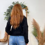 Pull court femme matière doudou col bateau « Tendance » - noir - taille-unique