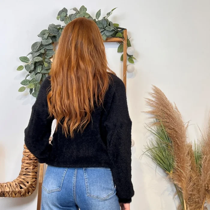 Pull court femme matière doudou col bateau « Tendance » - noir - taille-unique