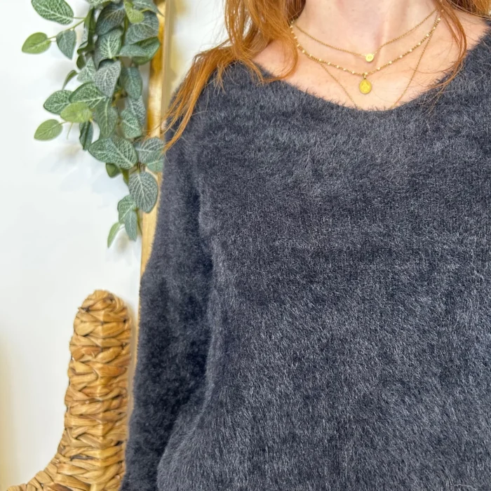 Pull court femme matière doudou col bateau « Tendance » - noir - taille-unique