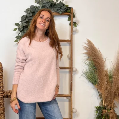 K121- Pull « Pilou Pilou » (Tu) 🇮🇹 - rose-pale - taille-unique