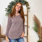 Pull court femme matière doudou col bateau « Tendance » - taupe - taille-unique