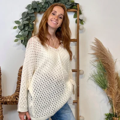 I912 - Pull maille ajourée (TU) - ecru - taille-unique