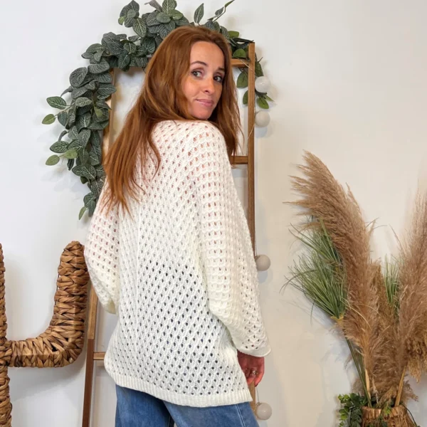 I912 - Pull maille ajourée (TU) - ecru - taille-unique