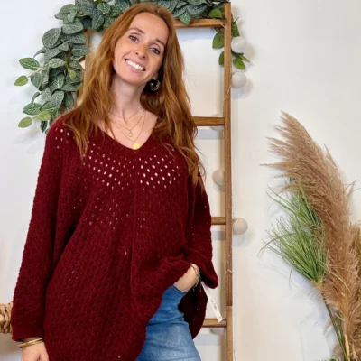 I912 - Pull maille ajourée (TU) - bordeaux - taille-unique