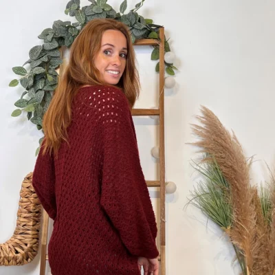 I912 - Pull maille ajourée (TU) - bordeaux - taille-unique
