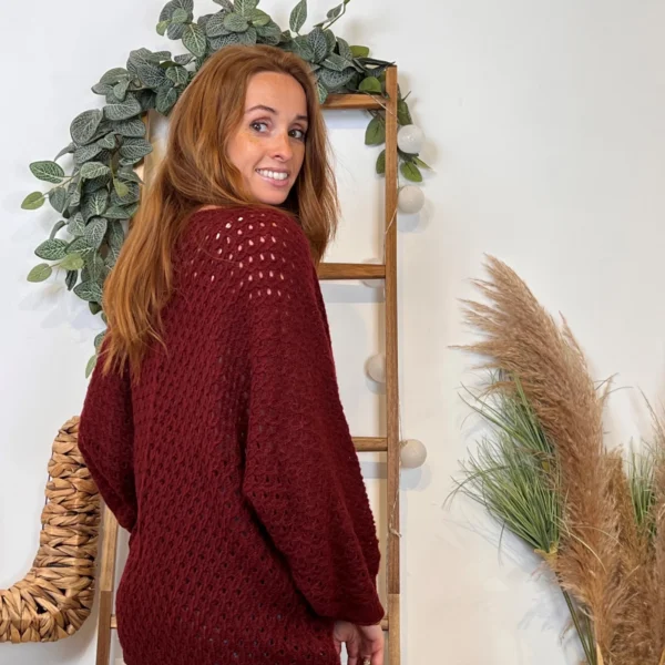 I912 - Pull maille ajourée (TU) - bordeaux - taille-unique