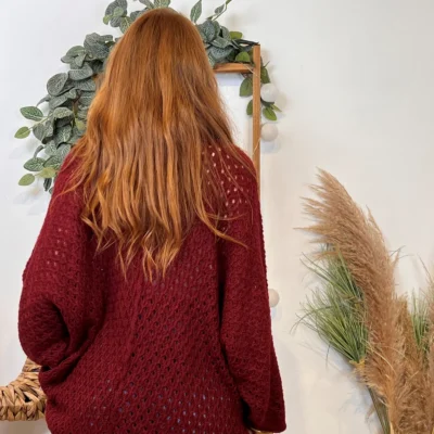 I912 - Pull maille ajourée (TU) - bordeaux - taille-unique