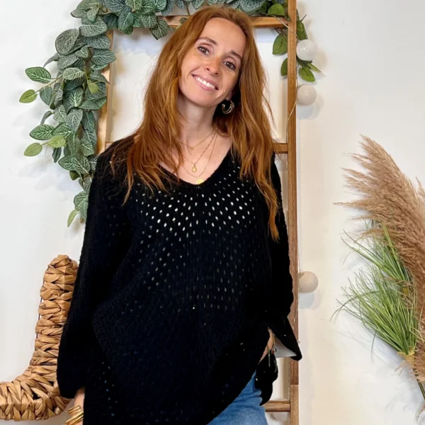 I912 - Pull maille ajourée (TU) - noir - taille-unique