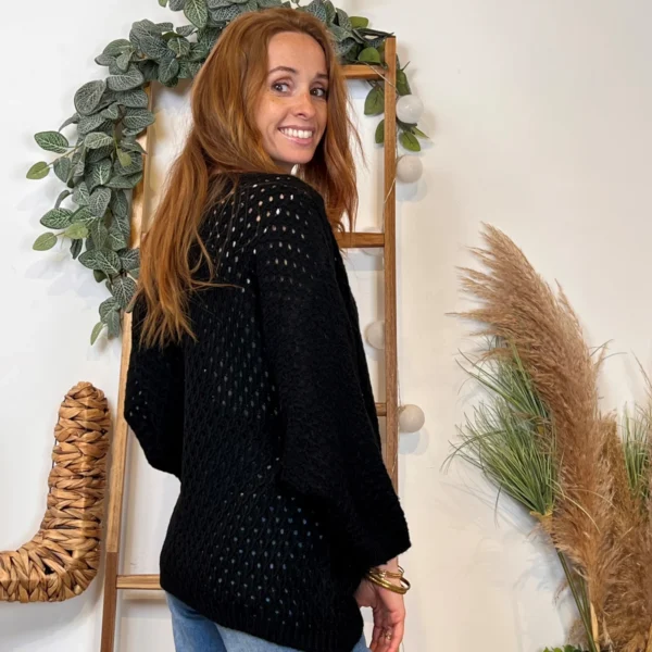I912 - Pull maille ajourée (TU) - noir - taille-unique