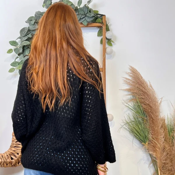 I912 - Pull maille ajourée (TU) - noir - taille-unique