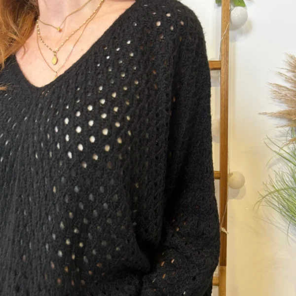 I912 - Pull maille ajourée (TU) - noir - taille-unique