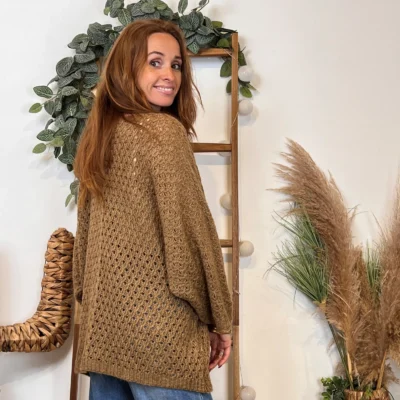 I912 - Pull maille ajourée (TU) - camel - taille-unique