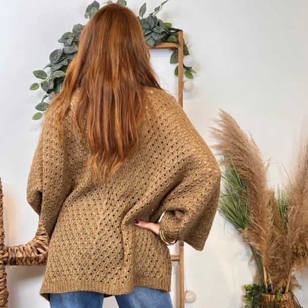 I912 - Pull maille ajourée (TU) - camel - taille-unique
