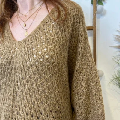 I912 - Pull maille ajourée (TU) - camel - taille-unique