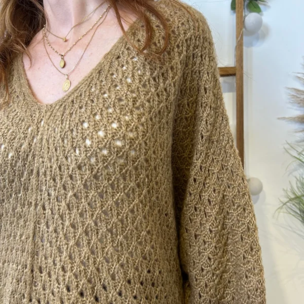 I912 - Pull maille ajourée (TU) - camel - taille-unique