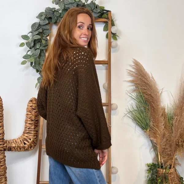 I912 - Pull maille ajourée (TU) - marron - taille-unique
