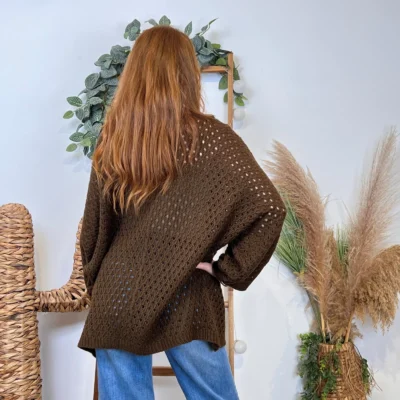 I912 - Pull maille ajourée (TU) - marron - taille-unique