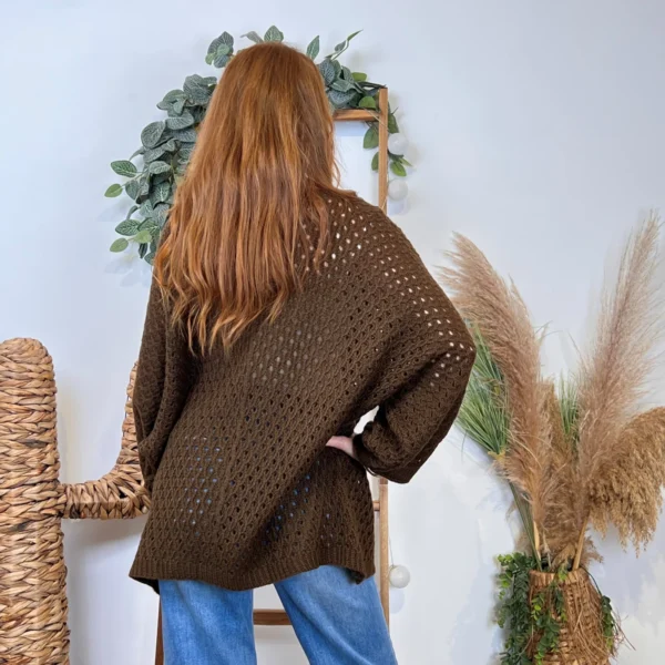 I912 - Pull maille ajourée (TU) - marron - taille-unique