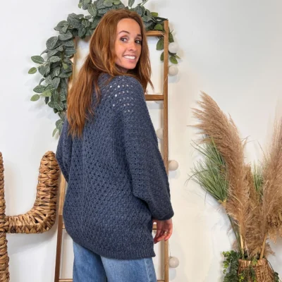 I912 - Pull maille ajourée (TU) - bleu-jeans - taille-unique