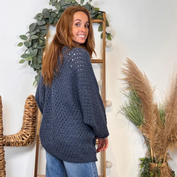 I912 - Pull maille ajourée (TU) - bleu-jeans - taille-unique