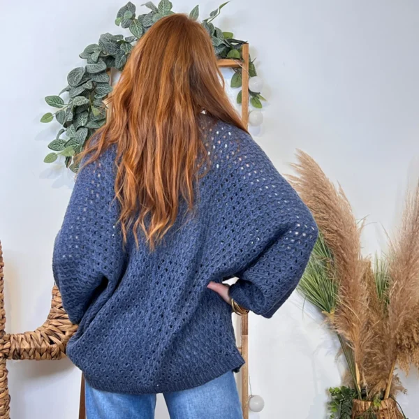I912 - Pull maille ajourée (TU) - bleu-jeans - taille-unique