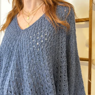 I912 - Pull maille ajourée (TU) - bleu-jeans - taille-unique