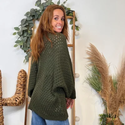 I912 - Pull maille ajourée (TU) - kaki - taille-unique