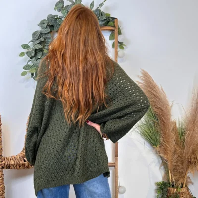 I912 - Pull maille ajourée (TU) - kaki - taille-unique