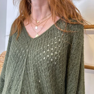 I912 - Pull maille ajourée (TU) - kaki - taille-unique