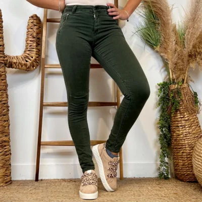 P072- Jean "Poches zippées" Melly&Co (XS-XL) - kaki - 42