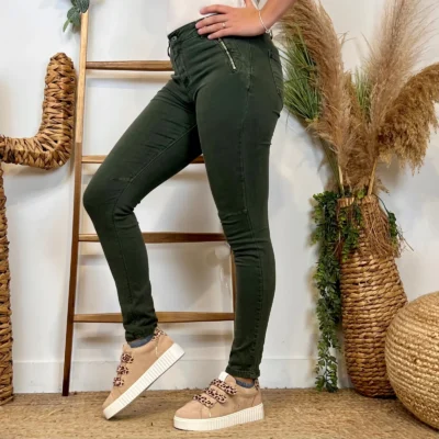 P072- Jean "Poches zippées" Melly&Co (XS-XL) - kaki - 42