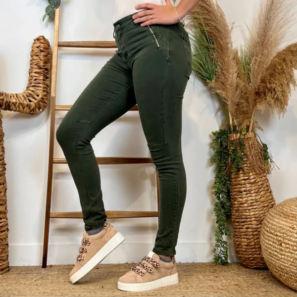 P072- Jean "Poches zippées" Melly&Co (XS-XL) - kaki - 42