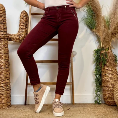 P072- Jean "Poches zippées" Melly&Co (XS-XL) - bordeaux - 42
