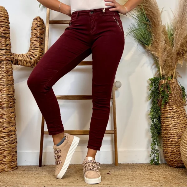 P072- Jean "Poches zippées" Melly&Co (XS-XL) - bordeaux - 42