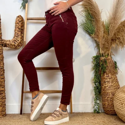 P072- Jean "Poches zippées" Melly&Co (XS-XL) - bordeaux - 42