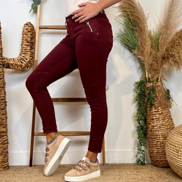 P072- Jean "Poches zippées" Melly&Co (XS-XL) - bordeaux - 42