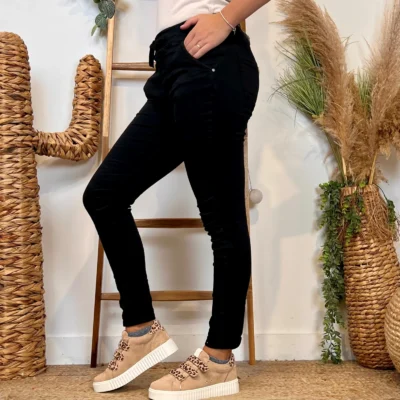 P070- Jean Melly & Co Taille élastiquée (XS-XL) - noir - 42