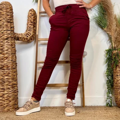 P070- Jean Melly & Co Taille élastiquée (XS-XL) - bordeaux - 42