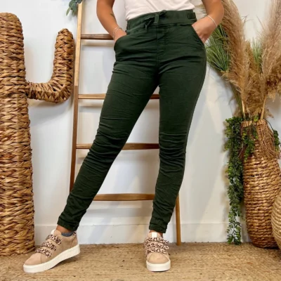 P070- Jean Melly & Co Taille élastiquée (XS-XL) - vert-sapin - 42