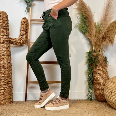 P070- Jean Melly & Co Taille élastiquée (XS-XL) - vert-sapin - 42