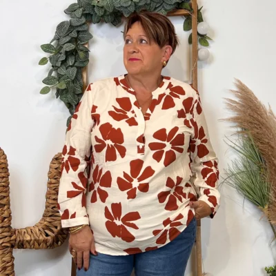 Z116- Blouse « Christy » Fleurs (T44-T52) - camel - 52