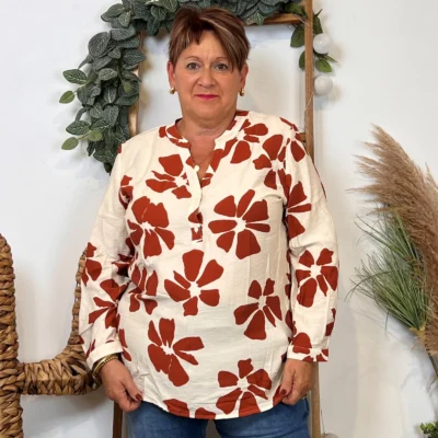 Z116- Blouse « Christy » Fleurs (T44-T52) - camel - 52