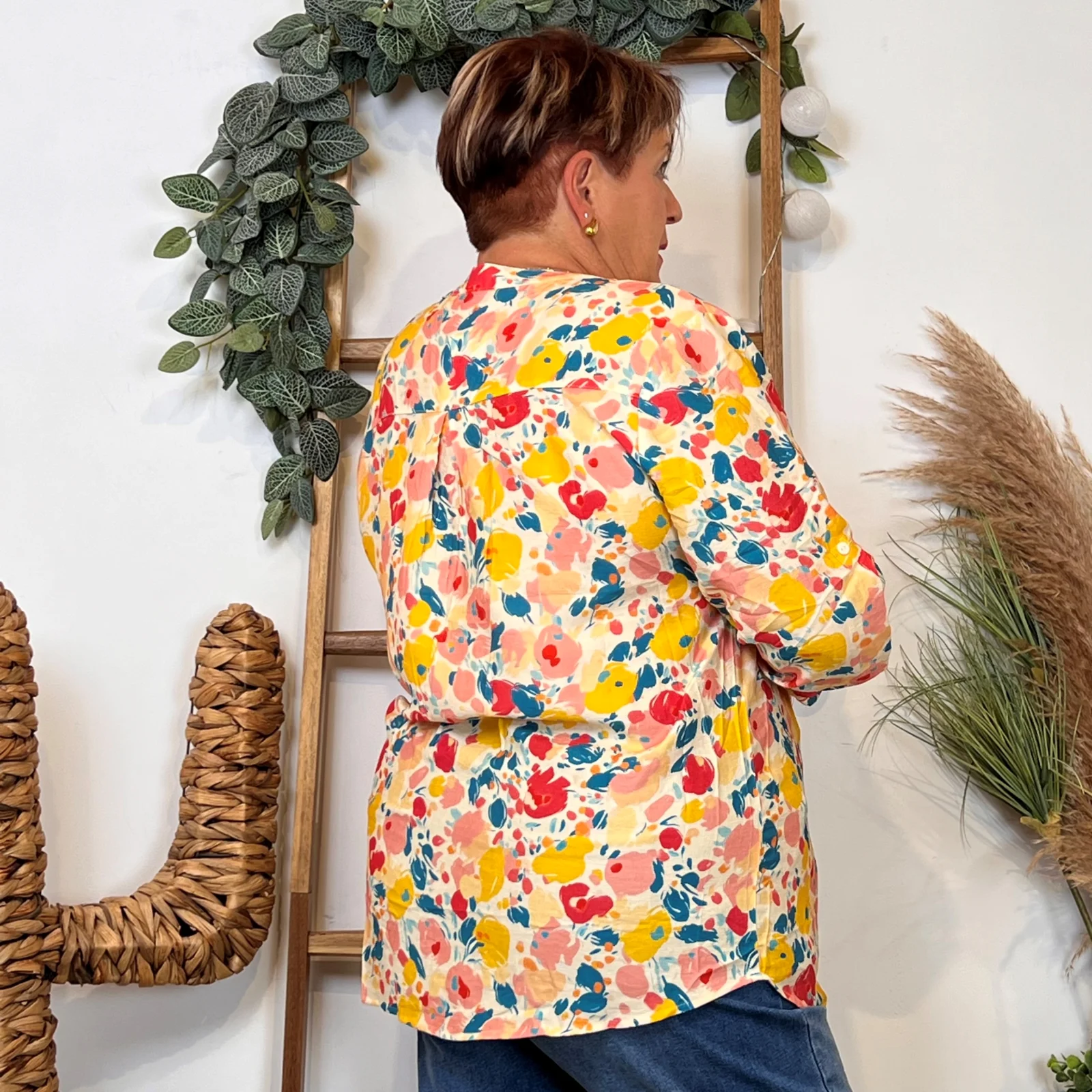 K974- Blouse « Christy » Fleurettes (T44-T52) - moutarde - 52