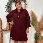Robe courte femme trapèze en velours côtelé T40-T48 - bordeaux - 50