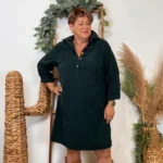 Robe courte femme trapèze en velours côtelé T40-T48 - vert-sapin - 50