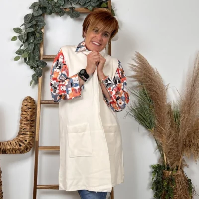 K067- Gilet sans manche "Maëlle" (Tu) - ecru - taille-unique