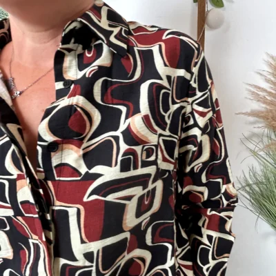 K091- Blouse By-One Graphique (T36-T38) - noir - 38