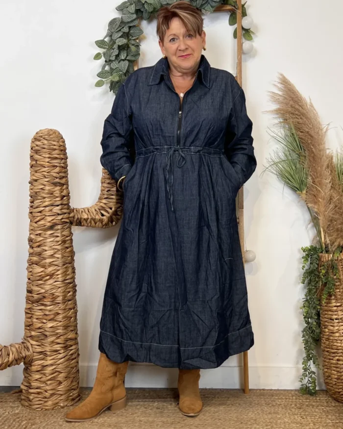 K061- Robe en Jean "Z-One" (T40-T48) - denim-fonce - 48