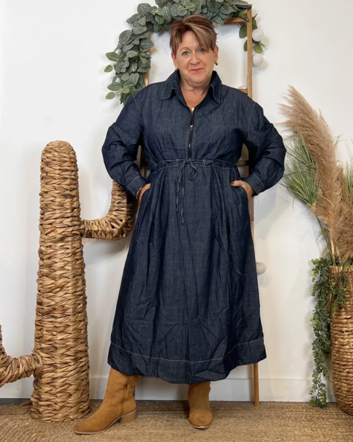 K061- Robe en Jean "Z-One" (T40-T48) - denim-fonce - 48