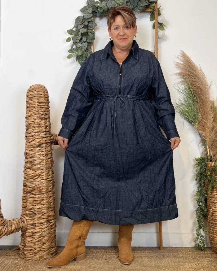 K061- Robe en Jean "Z-One" (T40-T48) - denim-fonce - 48